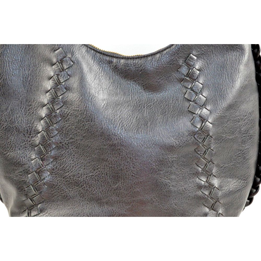 Moda Luxe Black Leather Hobo Shoulder Bag with Braided Detail - Picture 4 of 13